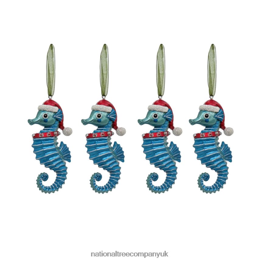 decoration | National Tree Company 4 Piece HGTV Home Collection Teal Seahorse Ornaments F2L4F528